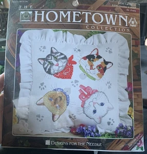 CAT PILLOW Counted Cross Stitch Kit 12x12" Siamese Calico Gray Tabby White Cats - Picture 1 of 8