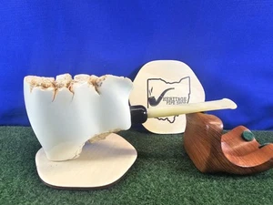 MBSD Natural JUMBO Classic Block Meerschaum Pipe Smooth Bent Acrylic Army Stem - Picture 1 of 11