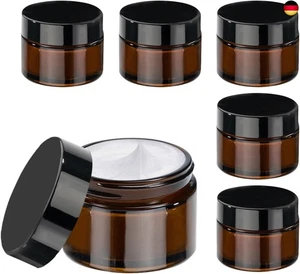 6 Stück Glastiegel 50ml, Cremedosen zum Befüllen Braunglas Cremetiegel S - Bild 1 von 7