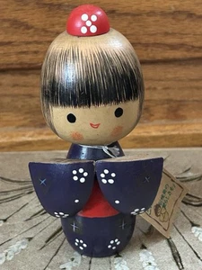 Vintage Japanese Kokeshi Hand Painted Wooden Doll Geisha 5" - Picture 1 of 7