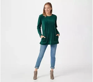 Denim & Co. Regular_Velour Long-Sleeve Tunic with Pockets Women New A390299 QVC - Picture 1 of 8