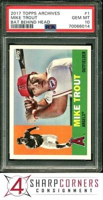 2017 TOPPS ARCHIVES #1 MIKE TROUT BAT BEHIND HEAD PSA 10 - Image 1 of 3