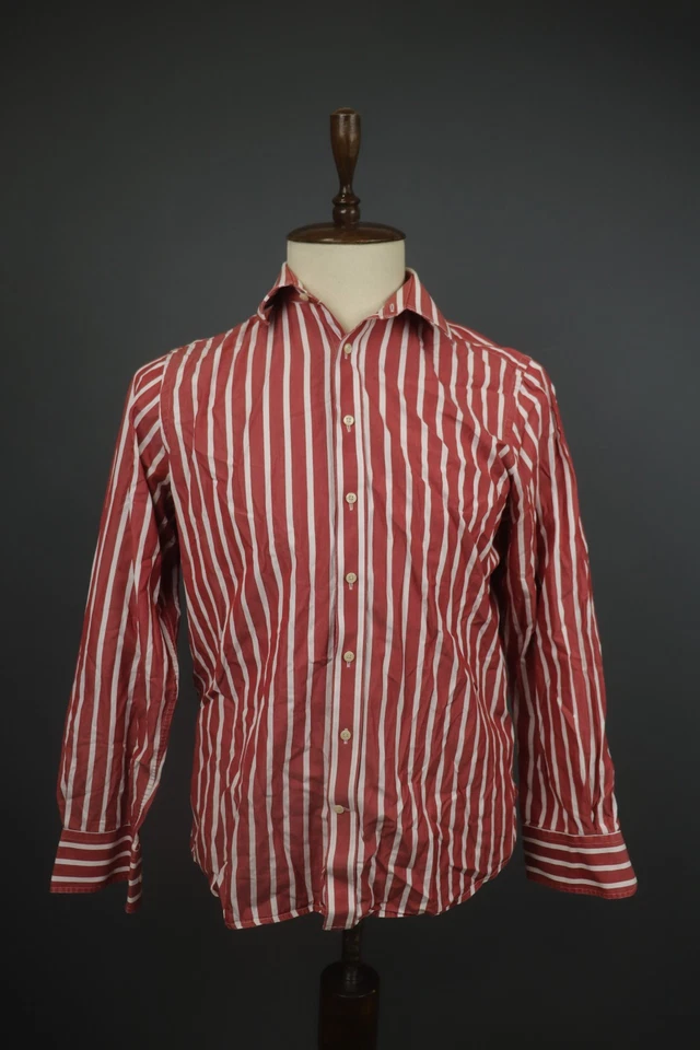Hackett Red White Striped Cotton Long Sleeve Button Up Dress Shirt Sz 39 / 15.5 - Image 1 of 4