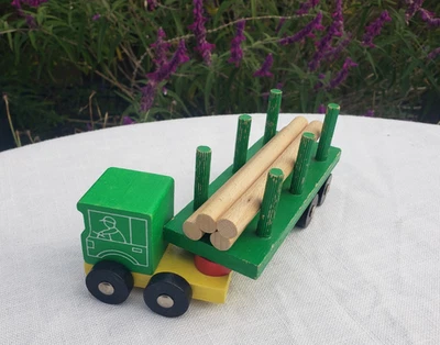 Vintage 70s/80's HEROS West Germany Wooden Logging Truck w/ Wood Logs in Trailer - Image 1 of 4