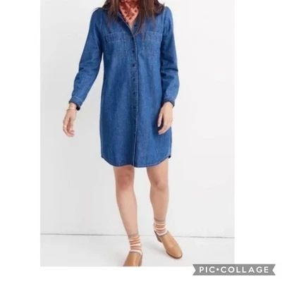 Vestido camisero Madewell Denim manga larga con botones en lavado Harris talla grande 2x Foto 1 de 4