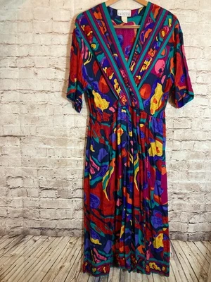 Vintage Together! Vestido Mujer Grande Colorido Retro Floral Artístico Midi Acampanado Foto 1 de 4