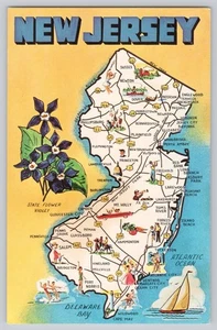 Tarjeta postal vintage del mapa estatal de Nueva Jersey Garden State - Imagen 1 de 2