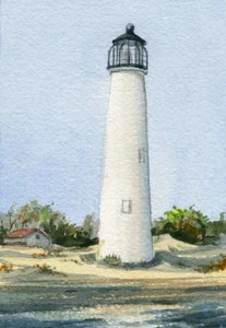 Cape St. George Leuchtturm, Florida Strandblick. Gerald Hill Aquarell Notizkarten - Bild 1 von 2