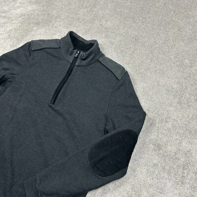 Suéter Hugo Boss Para Hombre Mediano 1/4 Cremallera Gris Codo Parches Algodón Pesado Informal Foto 1 de 4