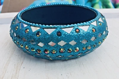 Brazalete Azul Turquesa Espejado Corte Diamante Pulsera Vintage Estrás Aurora Foto 1 de 4