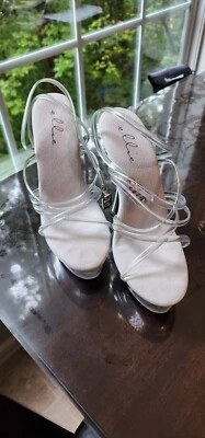 Ellie Open Toe Platform Strap Heels Women 8/White Silver Clear - Image 1 of 3