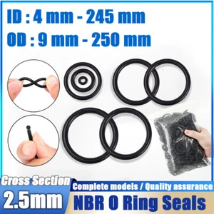 2.5mm Cross Section O-Rings NBR Nitrile Rubber 4mm -245mm ID Oil Resistant Seals - Picture 1 of 116