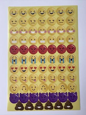 Emoji Stickers Single Sheet Crying Poop Purple Demon Angry Blush Laugh Love New - Image 1 of 3