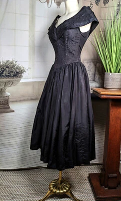 Gunne Sax By Jessica McClintock Vintage Black Sparkle Bodice Fit & Flare Dress - Image 1 of 4