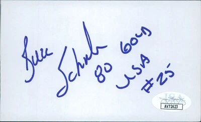Buzz Schneider Olympic Hockey Player Signed 3x5 Index Card JSA Authenticated - Image 1 of 2