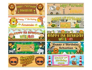 Personalised Birthday Banners Jungle Design Children Kids Party Decoration 20 - Picture 1 of 22