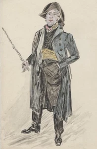 "André CALMETTES (Général FAVERNAY dans "L'EPAVE" 1903)" Gouache sur papier - Imagen 1 de 1