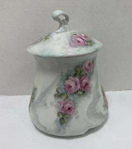 Porcelain Hand Painted Roses Biscuit Jar Signed Sarah Culp - Picture 1 of 8