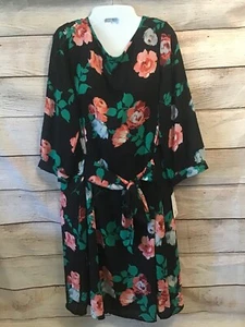 NEW! APT.9 Women’s Lined Belted Black Floral Dress Size Large - Picture 1 of 6