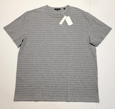 $135 Nueva Camiseta VINCE Cuello Redondo Hombres 2XL XX-LARGE Jacquard Rayas SS Gris Blanco Foto 1 de 4