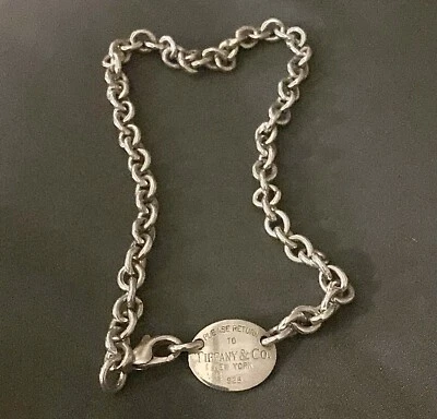 Tiffany & Co. - Collar con etiqueta ovalada vintage "Please Return To Tiffany" 15,5 pulgadas Foto 1 de 4