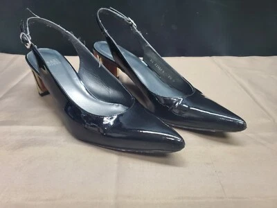 Stuart Weitzman Wooden Heel Black Patent Leather Sling Back Shoes Size 7.5 - Image 1 of 4