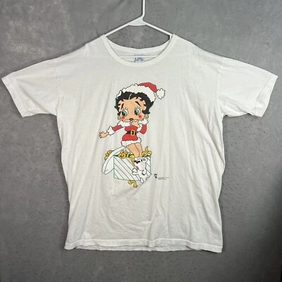 Vintage 90s Betty Boop Santa Holiday Christmas T Shirt Adult 2XL XXL White Mens - Image 1 of 4