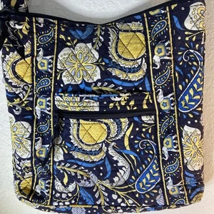 Vera Bradley Ellie Blue Elephants Quilted Cotton Crossbody Bag Purse EUC Canvas - Picture 1 of 12