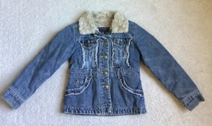 Girls Me Jane kids jacket snap front Denim jeans faux fur Size 5/6 child coat - Picture 1 of 4