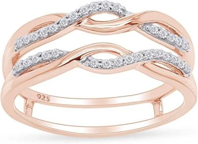Anillo protector potenciador envoltura de boda de diamantes naturales de 1/4 quilate enchapado en oro rosa de 14 k Foto 1 de 4