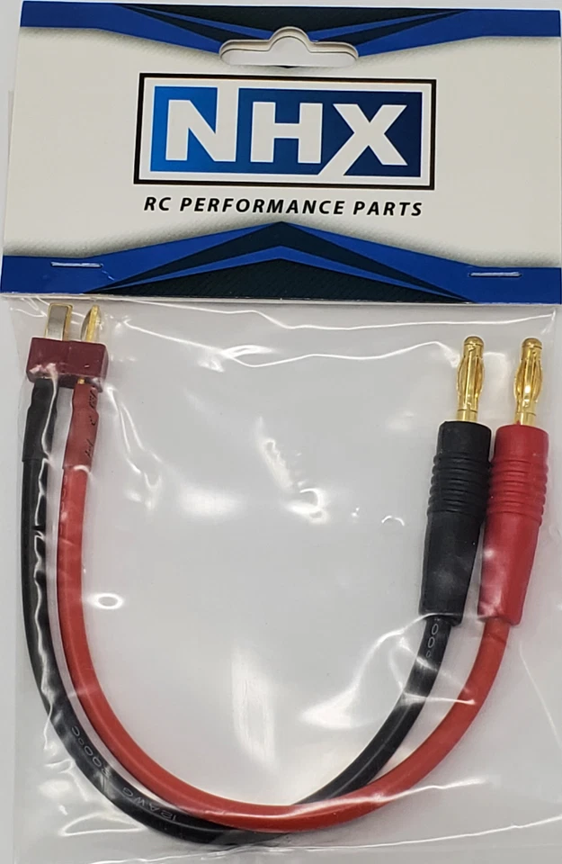 NHX RC Deans Male Charging Cable w/ 4.0mm Banana Connector Adapter 12AWG 6" Wire