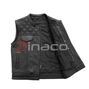 Schwarzes Rindsleder Club Bikers Weste Premium Echtleder Motorrad Weste - Bild 1 von 5