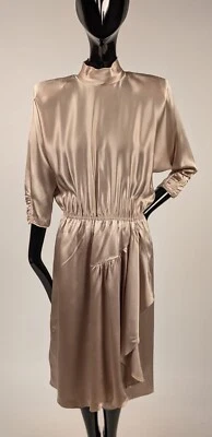 VINTAGE 1980’S SHINING SATIN DRESS W DRAPED SKIRT - Image 1 of 3
