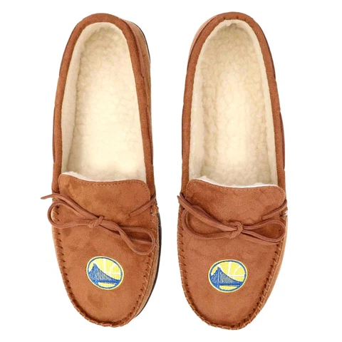 NBA Golden State Warriors Tan Moccasin Slippers Cover