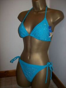 Costume Bikini F&F azzurro con applicazioni argento slip + reggiseno taglia M