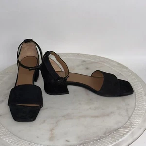 Aquatalia Sandals Women’s Size 6 Black Suede Ankle Strap Block Heels NEW - Picture 1 of 10