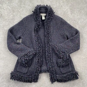 Nine West Womens Gorgeous Wool Boho Fringe Cardigan Sweater Size L Black - Picture 1 of 7