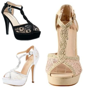 Women's Chic & Stylish T-Strap Peep Toe High Heel Sandals Classic Wedding Shoes - Picture 1 of 14