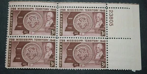 1948 Scott Stamp #955 - 3 Cent Plate Block - MS Centennial - MLH/OG/VF - Picture 1 of 2