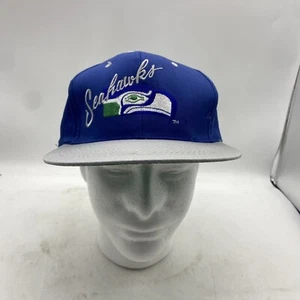 Vtg Seattle Seahawks Team NFL Snapback Hat Gray Bill Logo Blue Cap New NWT - Picture 1 of 9