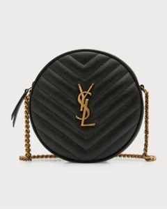 Saint Laurent Vinyl YSL runde Umhängetasche genarbtes Leder schwarz $ 1550 - Bild 1 von 9