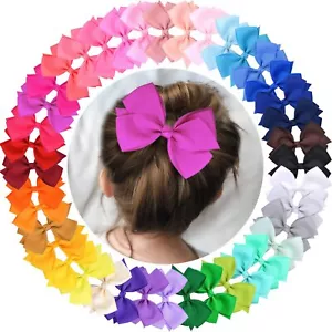 40 Colors 5" Grosgrain Ribbon Hair Bows Alligator Clips for Baby Girls Kids - Picture 1 of 6