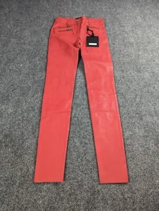  Mackage Miki Stretch Leather  Pants in Red  (Size 2 ) Zip Pockets (Spots) - Picture 1 of 12