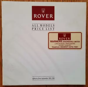 ROVER all models car sales brochure price list from September 1990 - Picture 1 of 7