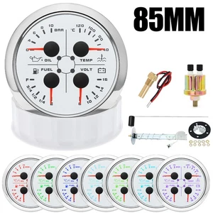 85MM Boat 4In 1 Gauge Fuel Level Oil Pressure Water Temp Voltmeter with Senders - Picture 1 of 17