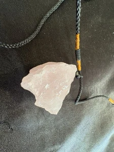 CRYSTAL / GEMSTONE: PINK ROSE QUARTZ STONE ON CORDED CHAIN - Picture 1 of 9