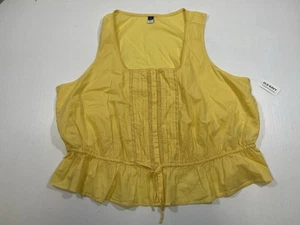 Old Navy Woman’s Plus Yellow 100% Cotton Sleeveless Peplum Button Up Blouse 3X - Picture 1 of 7
