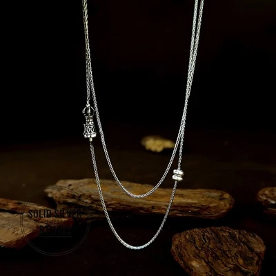 Collar de cadena de cuentas Dzi de plata esterlina S925 Vajra cierre de resorte soporte colgante Foto 1 de 4