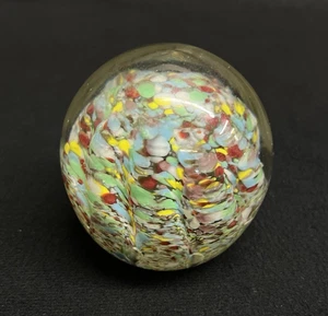 Vintage Hand Blown Glass Scallop Rainbow Speckled Round Paperweight - Picture 1 of 5