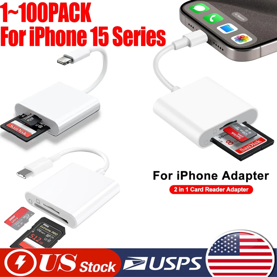 Lote adaptador de tarjeta TF/SD lector de cámara para iPad iPhone6 7 8 Plus 13 14 15 Pro Xs Foto 1 de 4